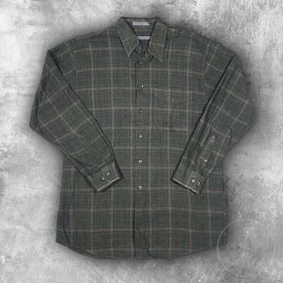 Forsyth of Canada Inc. Mens Plaid Long Sleeve Button Up Shirt Medium Grey - Picture 1 of 7